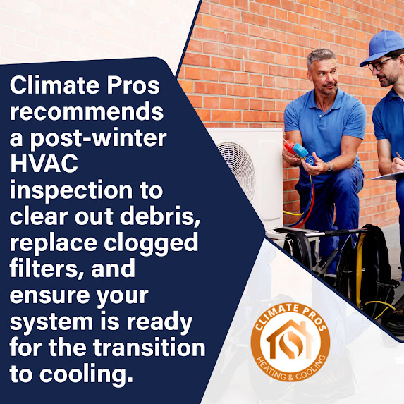 Climate Pros Inc HVAC technicians performing a post-winter HVAC inspection to remove debris, replace clogged filters, and prepare air conditioning systems for the cooling season in Macomb, Michigan.